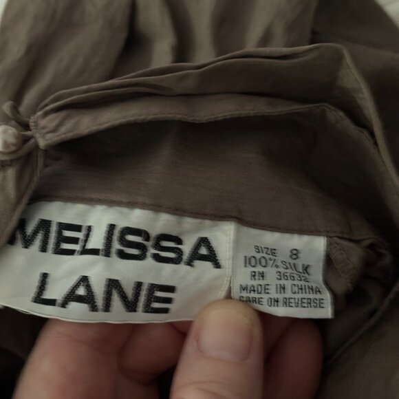 Vintage Melissa Lane mushroom brown/taupe 3-piece silk set: blouse, skirt, scarf - Picture 7 of 9